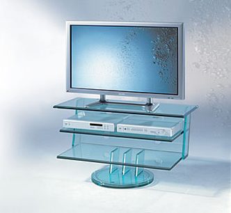 Thelo 110 TV-møbel i glas og krombelagt metal fra Schroers & Schroers, med et rent, moderne design