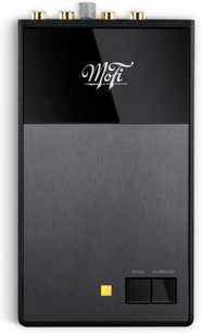 Mofi Electronics StudioPhono phono-esivahvistin, musta, suorakulmainen metallikotelo, jossa Mofi-logo ja säätimet etupaneelissa