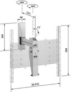 Väggmonteringsställning för TV i metall från Vogel's, modell EFW 2010, med måtten angivna i millimeter. Bilden visar en profilvy med framsidan och högra sidan synliga.