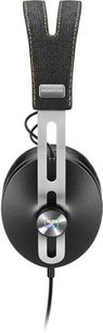 Sennheiser MOMENTUM M2 AEG hovedtelefoner i sort, set fra venstre profil, polstret hovedbøjle, ovale ørepuder i læder, sølvfarvet logo