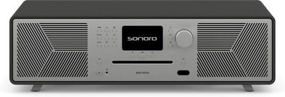 Sonoro Meisterstück (gen 2) højfedelt system grafitgrå mat - sølv, frontvisning, mørkegrå front med metalrist, central LCD-skærm, kontrolknapper og -hjul