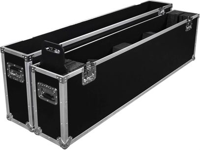 Flight-case pentru ecran Power Acoustics Flight écran 65 SR negru, deschis, cu întărituri argintii și mânere încastrate
