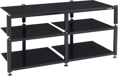 Norstone Design Bergen-AV audio-/videomøbel, 2 hylder i sort glas, struktur i mat sort metal, moderne design