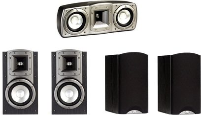 Klipsch Synergy B2 kompakto skaļruņu komplekts ar centrālo skaļruni, 2 grāmatplauktu skaļruņiem un 2 satelītskaļruņiem, pelēkā un melnā krāsā