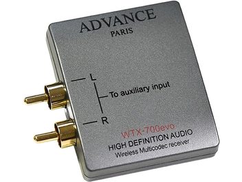 Bezdrôtový audio vysielač Advance Paris WTX-700evo, matný sivý kryt, technické nápisy, pohľad spredu