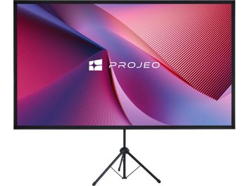 Projectiescherm op statief Projeo Cross HD 80, groot formaat met zwart kader en zwart centraal statief