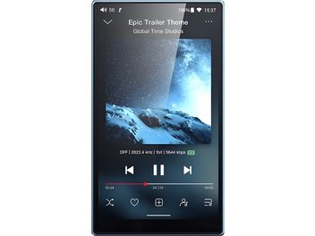 Lettore audiophile FiiO JM21 MKII nero, vista frontale, schermo tattile con interfaccia del lettore audio