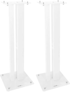 Enova HIFI MAJESTY 80 WH, dva bílé reproduktorové stojany, pohled zepředu, čtvercová základna, vertikální tyče, kovové upevnění