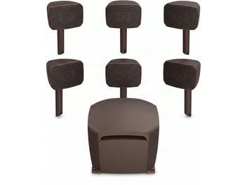 Kit home cinema 5.1 marrone scuro con cinque diffusori satellitari compatti e un subwoofer