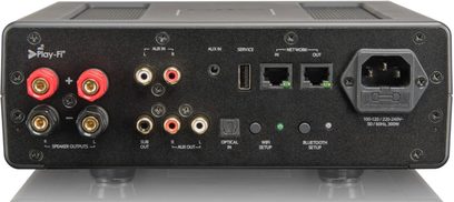 Bezdrátový vysílač SVS Prime SoundBase černý, zadní strana, audio/video konektory, Ethernet, Bluetooth, napájení