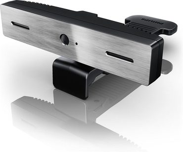 Sort og sølvfarvet Philips PTA317 soundbar, set forfra og ovenfra, med knapper på toppen og tilslutninger på bagsiden
