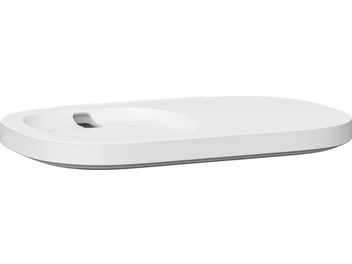 Hvid Sonos Shelf højttallerhylde, set oppefra, oval aflang form, flad og glat overflade, hvid farve