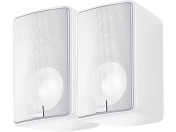 Paar kompakter Hi-Fi-Lautsprecher Canton Plus XL.3 in Mat Weiß mit Frontgitter, Vorderansicht