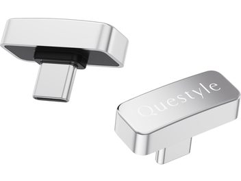 Questyle QCC USB-C wireless transmitter compact silver, rectangular metal housing with engraved logo