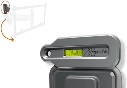 Vogel's Elite TVM 5845 siyah TV duvar askı aparatı, duvar bağlantısına entegre su terazisinin yakın çekimi