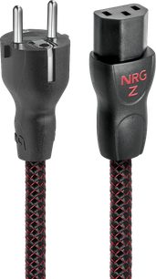 Audioquest NRG-Z3 netkabel 1 m, sort/rød flettet tekstilflet, Schuko-stik og IEC C13, sorte plaststik