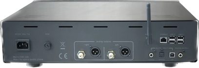 Přehrávač CD Consonance CDS 120 černý, pohled zepředu, s analogovými a digitálními audio konektory na zadní straně