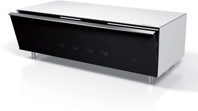 Tv-møbel Spectral Scala SC1101 i højglans sort, 1 skuffe, forkromede ben, set forfra