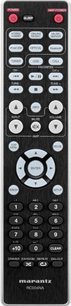 Sort Marantz RC005NA fjernbetjening med grå og hvide knapper, numerisk tastatur, navigationsdrejeknap og LCD-skærm