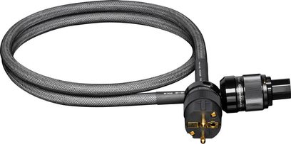 Cavo di alimentazione GigaWatt LC-2 MK3+ 1M nero intrecciato con spina IEC e presa Schuko placcate oro, vista frontale