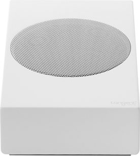 Witte Tangent Spectrum II XATM Dolby Atmos-luidspreker, rechthoekige behuizing met ronde geperforeerde metalen grille, vooraanzicht