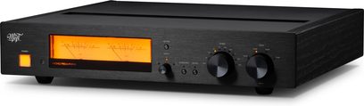 Phono předzesilovač Mofi MasterPhono černý, černé kartáčované čelo, oranžový VU metr a otočné knoflíky