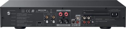Kenwood KR-W8000S stereo receiver-forstærker, set bagfra med HDMI-, optiske-, RCA-, højttaler- og antennetilslutninger