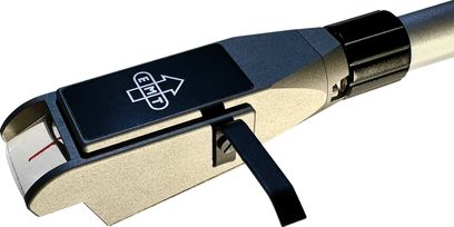 Headshell for Thorens EMT Tondose 124 Exclusive turntable, champagne and black metal, EMT logo, side lever