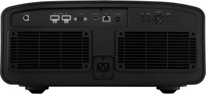 JVC DLA-NZ9 black projector, rear view, HDMI, RS-232-C, service, trigger, LAN, input, menu, input, back connections