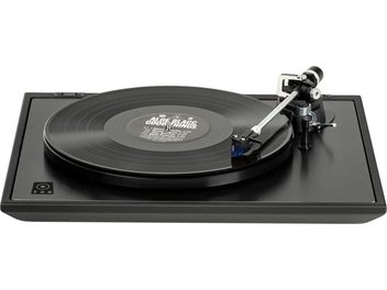 Pickup hi-fi Rekkord Audio M500 negru, platan negru mat, braț de citire subțire, doză Ortofon 2M Blue