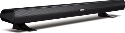 Yamaha YHT-S400 sort soundbar, set forfra, liggende fladt, aflang rektangulær form med afrundede kanter