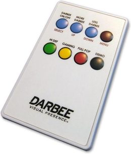 Darbee Darblet DVP 5000 videoprocesor, lysegrå, frontvisning, 8 farvede runde knapper, sort tekst på hvid baggrund