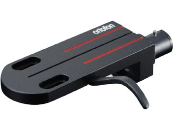 Ortofon LH-6000 helipea hoidik, perspektiivvaade, must viimistlus, 2 ovaalset pilu, 2 paralleelset punast joont, silindriline pistik