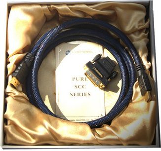 Choseal CHD-2017 sort og gylden HDMI-kabel i gennemsigtig plastikemballage, tæt ovenfra-billede