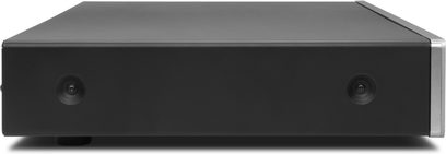 Cambridge Audio AX-C25 silver CD player, front view, rectangular black casing with silver front panel, two round black buttons