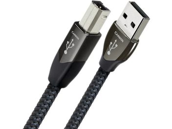 USB kabel Audioquest Carbon A na B 0,75 m, kovové konektory, černý opletený plášť, pohled shora a z boku