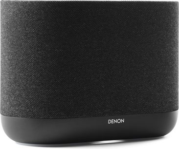 Denon Home 400 trådløs højttaler i farven charcoal, afrundet rektangulært kabinet med sort stof, set i trekvart frontprofil