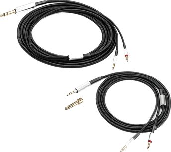 To 3,5 mm jackstik han-han-lydkabler, en sort på 3 m og en sølvfarvet på 1,5 m, til Denon AH-D9200 hovedtelefoner