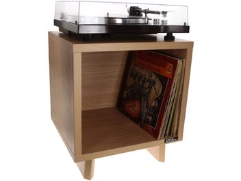 Mobile in legno Enova HIFI Vinyle Lover Cube per vinili, con giradischi sul ripiano superiore e spazi per riporre i dischi in vinile