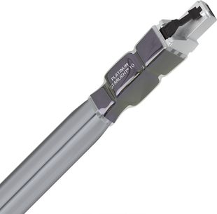 Ethernet-netværkskabel RJ45 Wireworld Platinum Starlight 10 2m, sølvfarvet metalstik, cylindrisk sølvfarvet kappe