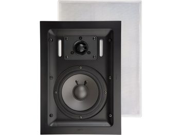boxă încastrabilă de perete ArtSound FL301 neagră cu woofer rotund și tweeter central, grilă frontală albă detașabilă