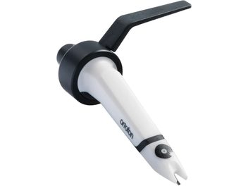 Ortofon Concorde MKII SCRATCH white and black DJ cartridge, left side view, diamond stylus visible