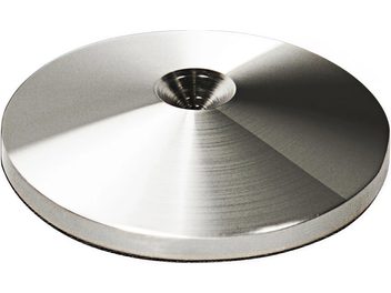 Norstone Design contropunta circolare in metallo grigio spazzolato con depressione conica centrale e bordo smussato, vista dall'alto