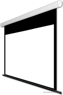 Projekční plátno Comm-Tec Elektrické ES240 234 x 132 cm, bílá napnutá tkanina v černém rámu, pohled zepředu