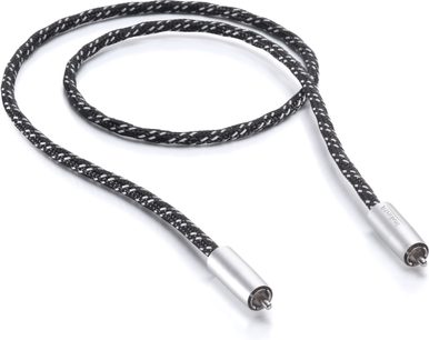 Inakustik Reference NF-204 Micro AIR 1m RCA-kabler, metalstik, sort og hvid flettet kappe, set ovenfra