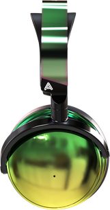 Cuffie hi-fi wireless Bluetooth Audeze Maxwell Xbox Wasabi, vista laterale, archetto verde, padiglione auricolare circolare lucido