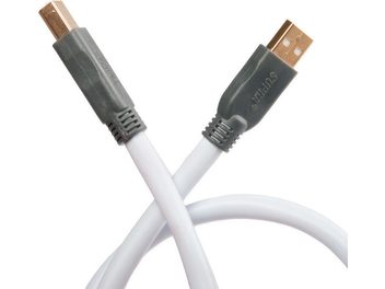 Cable USB Supra USB 2.0 A a B 3m blanco, conectores grises, vista frontal, extremos visibles