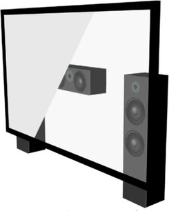 Lumene Acoustic Canvas højttalersystem med integreret projektorlærred, på hvid baggrund