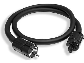 Fekete Taga Harmony ETPC TS IEC7 1,3 m-es hálózati tápkábel IEC és Schuko dugóval, elölnézetből