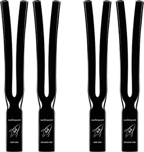 Kabeltillbehör Strumpa Rocket 44 svart, 4-pack, frontvy, text ”audioquest”, ”44”, ”AMP END”, ”SPEAKER END”